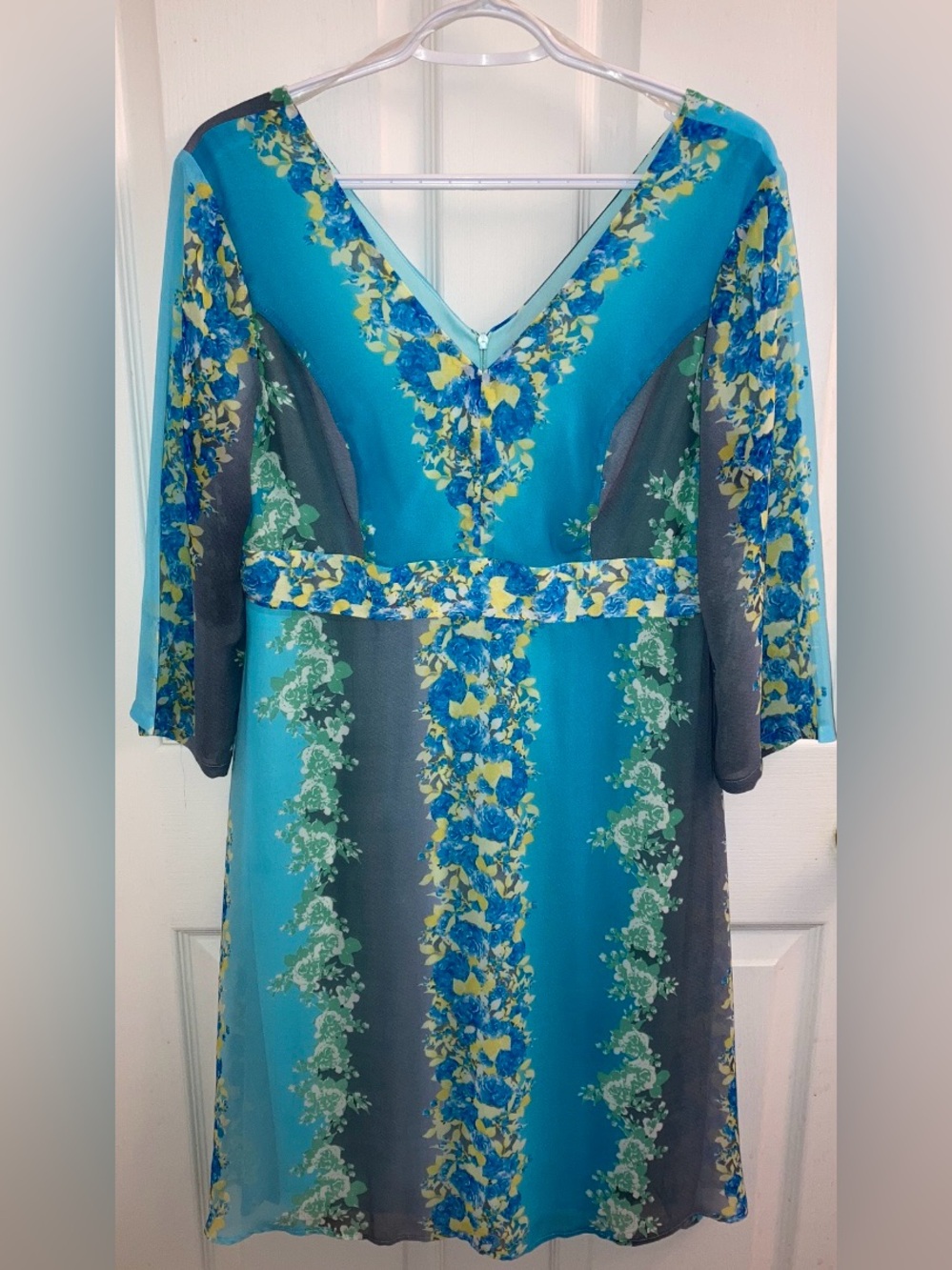 NWT Aditi blue, green floral chiffon cocktail, summer dress from Sri Lanka